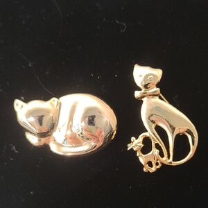 Vintage gold Cat brooches 1 by Liz Claiborne 2nd is Unfounded